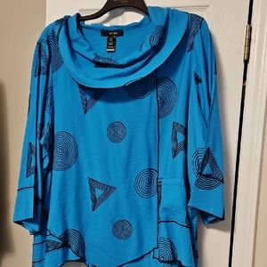 Ali Miles Blue Tunic with Abstract Patterns